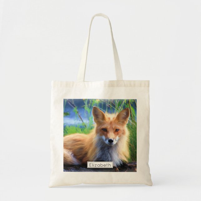 Red Fox Laying in the Grass Scenic Personalised Tote Bag (Front)