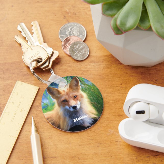 Red Fox Laying in the Grass Scenic Photo Key Ring (Desk)