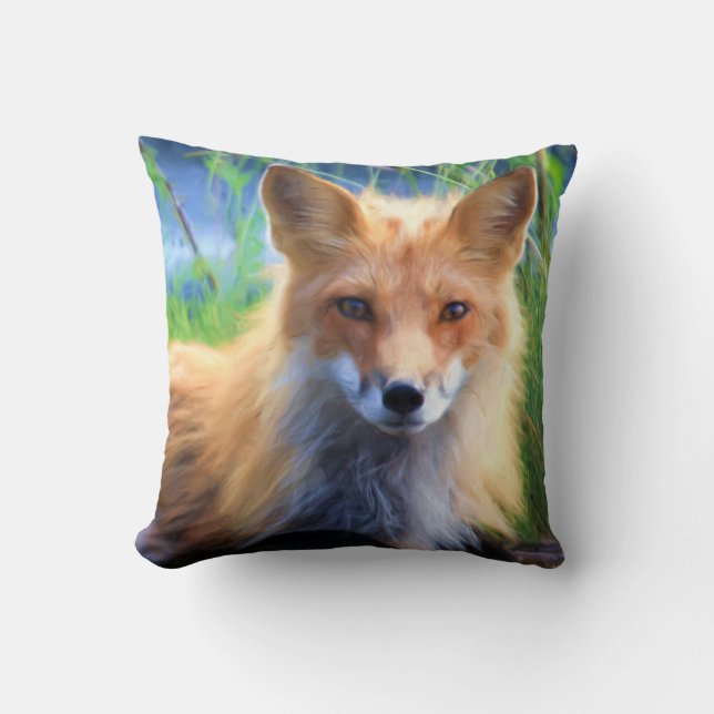 Red Fox Laying in the Grass Scenic Wildlife Cushion (Front)