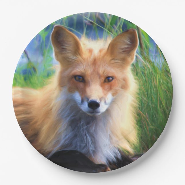 Red Fox Laying in the Grass Scenic Wildlife Paper Plate (Front)