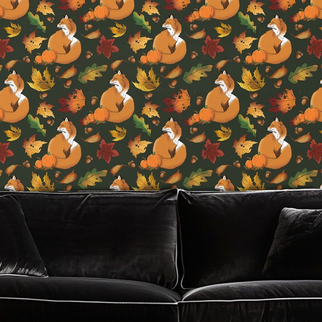 Red Fox Leaves Acorns Green Wallpaper (Creator Uploaded)