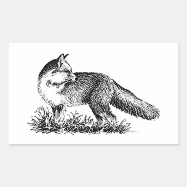 Red Fox (line art) Rectangular Sticker (Front)