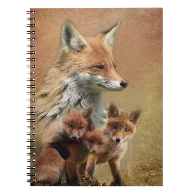 Red Fox Momma and Cubs Notebook (Front)