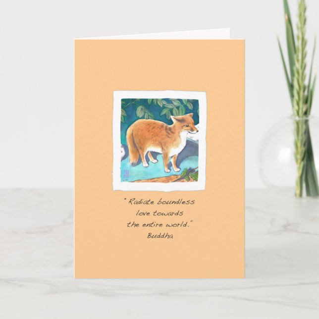 Red Fox on Pale Apricot Thinking of You Card (Front)