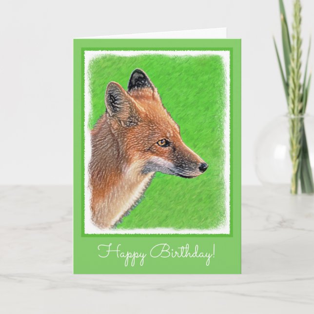 Red Fox Painting - Original Wildlife Art Card (Front)