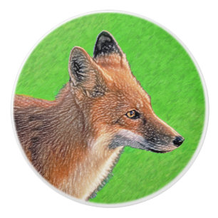 Red Fox Painting - Original Wildlife Art Ceramic Knob