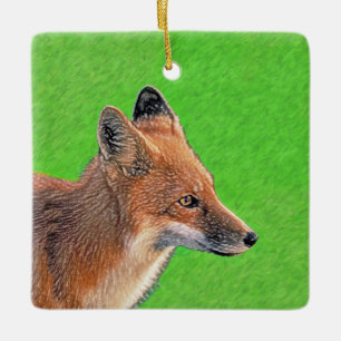 Red Fox Painting - Original Wildlife Art Ceramic Ornament