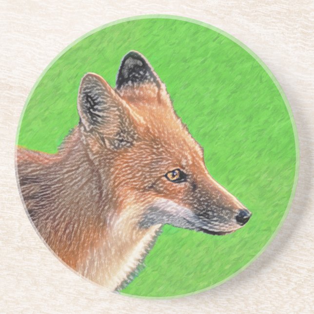 Red Fox Painting - Original Wildlife Art Coaster (Front)