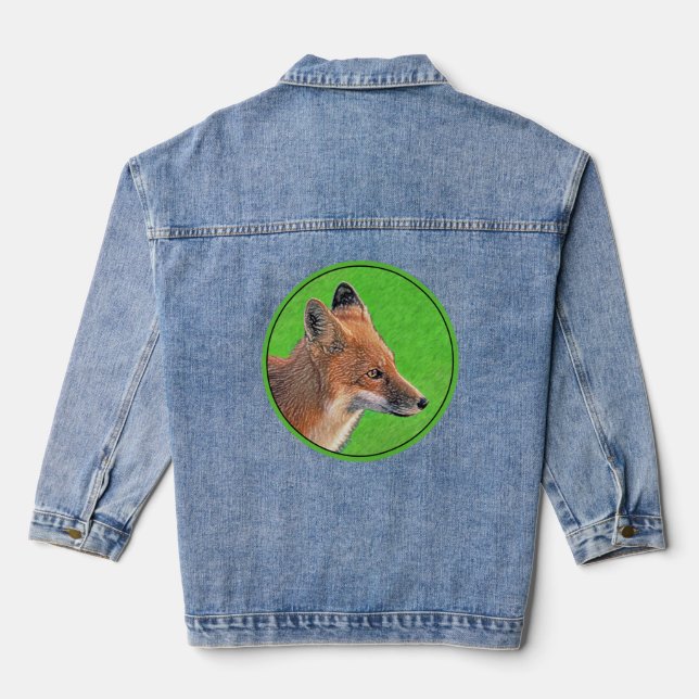 Red Fox Painting - Original Wildlife Art Denim Jacket (Back)