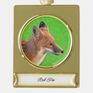 Red Fox Painting - Original Wildlife Art Gold Plated Banner Ornament