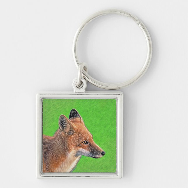 Red Fox Painting - Original Wildlife Art Key Ring (Front)