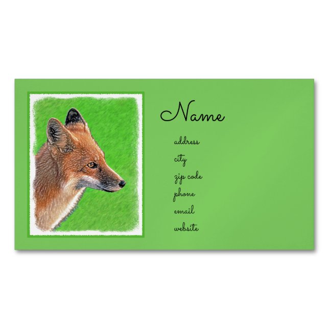 Red Fox Painting - Original Wildlife Art Magnetic Business Card (Front)