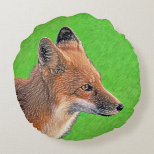 Red Fox Painting - Original Wildlife Art Round Cushion
