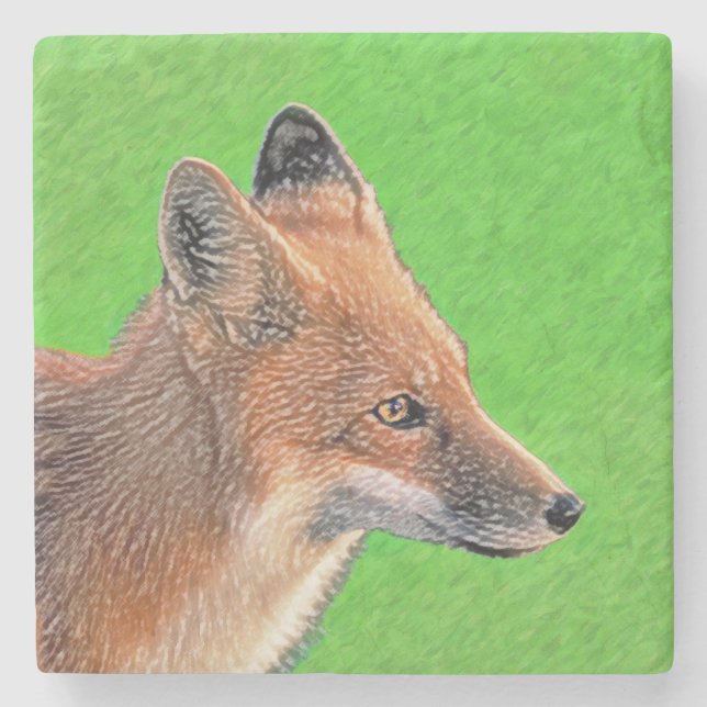 Red Fox Painting - Original Wildlife Art Stone Coaster (Front)