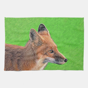 Red Fox Painting - Original Wildlife Art Tea Towel