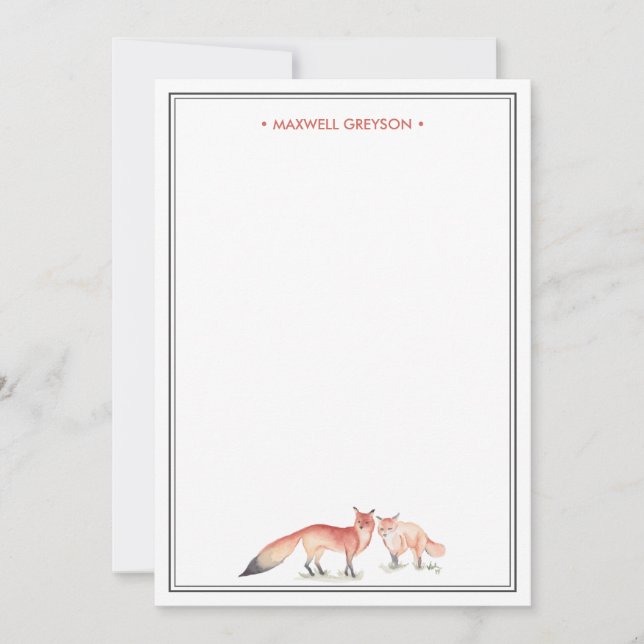 Red Fox Personalised Stationery Card (Front)