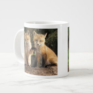 Red Fox pup in front of den Vulpes vulpes) Large Coffee Mug