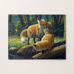Red Fox Pups Playing Jigsaw Puzzle