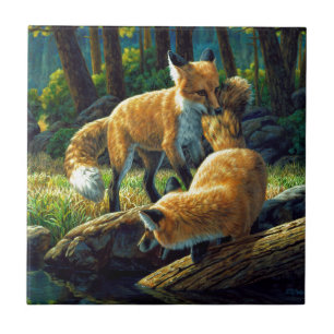 Red Fox Pups Playing Tile
