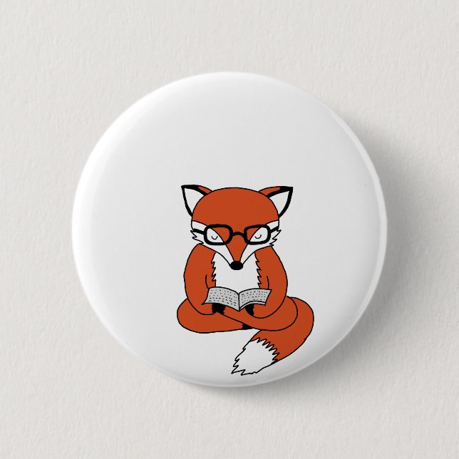 Red fox reading book 6 cm round badge (Front)