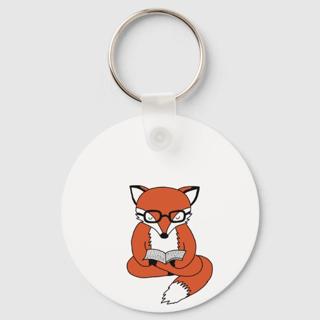 Red fox reading book key ring (Front)