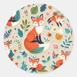 Red fox round sticker
