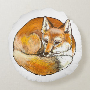 Red Fox Round Throw Pillow, Original Artwork Round Cushion