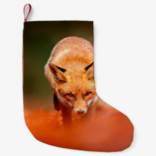 Red fox running on orange autumn leaves. Cute Red  Small Christmas Stocking