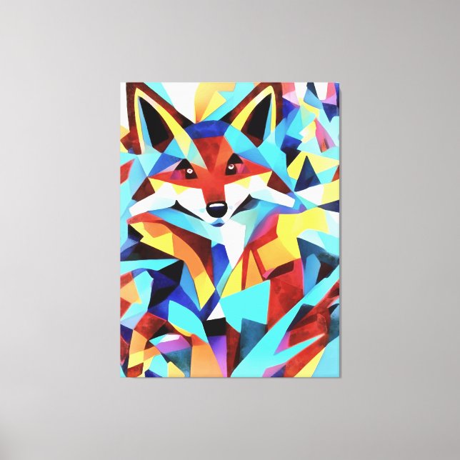 Red Fox Running Through Water Geometric Art Style Canvas Print (Front)