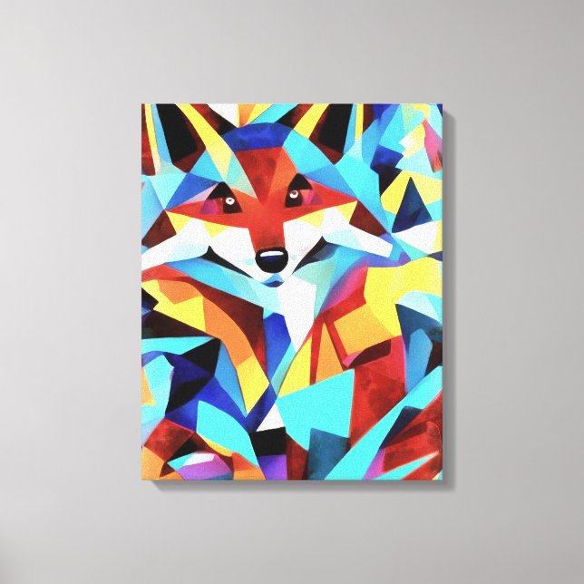 Red Fox Running Through Water Geometric Art Style Canvas Print (Front)