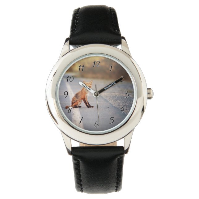 Red Fox Sitting on the side of the road Watch (Front)