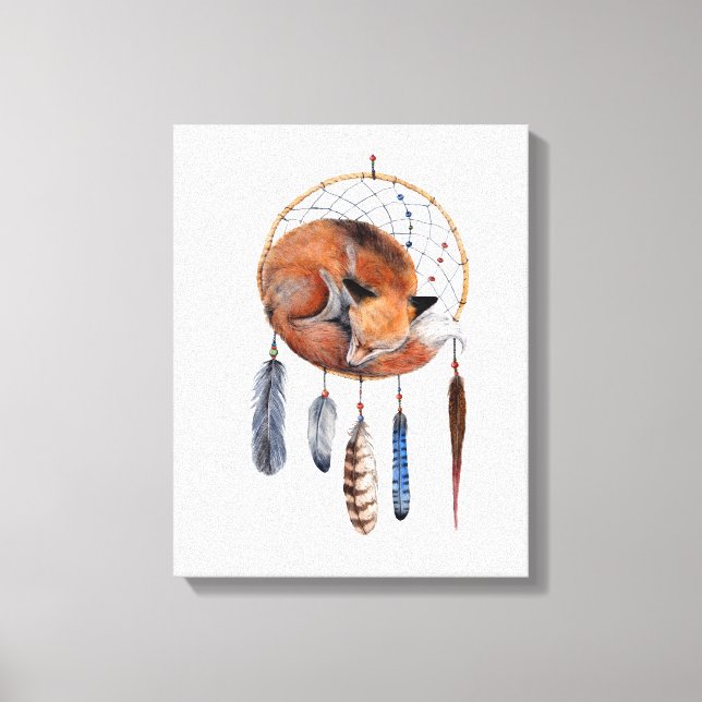Red Fox Sleeping on Dreamcatcher Canvas Print (Front)