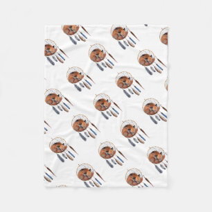 Red Fox Sleeping on Dreamcatcher Fleece Blanket