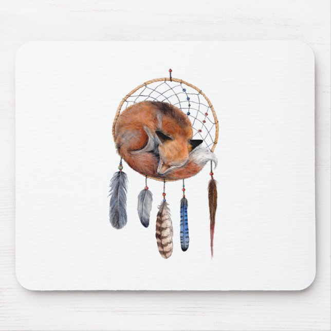 Red Fox Sleeping on Dreamcatcher Mouse Mat (Front)