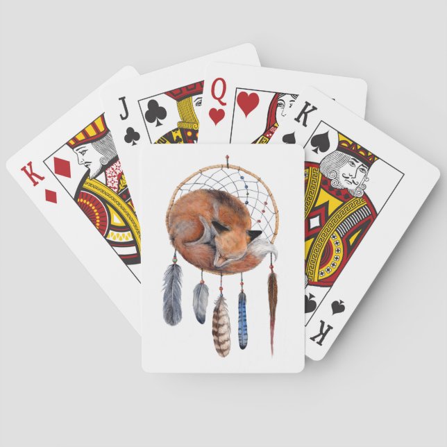 Red Fox Sleeping on Dreamcatcher Playing Cards (Back)