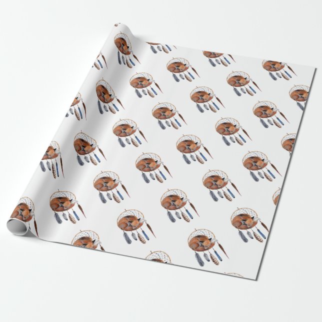 Red Fox Sleeping on Dreamcatcher Wrapping Paper (Unrolled)