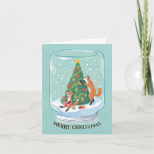 Red Fox Snow Globe illustration Christmas Card