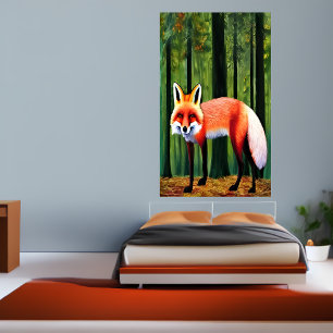Red fox standing in the forest   AI Art Poster