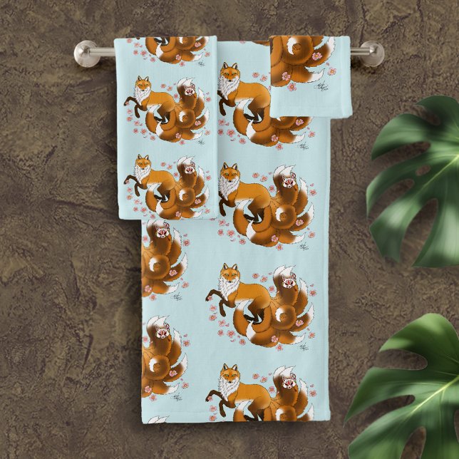 Red Fox Tails Kitsune Kasai Bath Towel Set (Creator Uploaded)