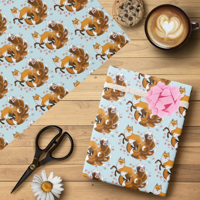 Red Fox Tails Kitsune Kasai Wrapping Paper (Creator Uploaded)