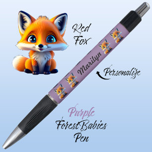 Red Fox, Vibrant Purple, Kids Name, School Gift