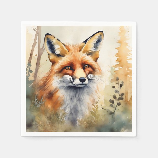 Red Fox Watercolor Napkin (Front)