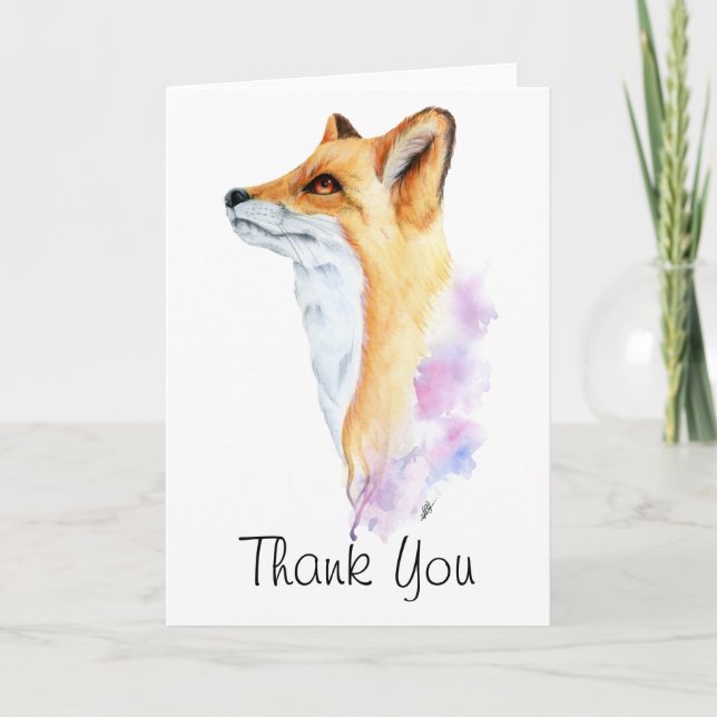 Red Fox Watercolor Painting Thank You Card (Front)