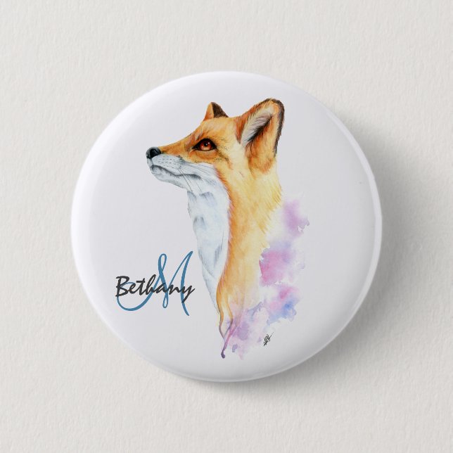 Red Fox Watercolor Personalised  6 Cm Round Badge (Front)