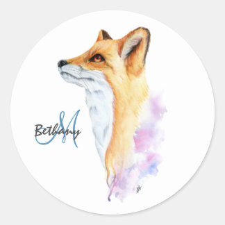 Red Fox Watercolor Personalised Classic Round Sticker