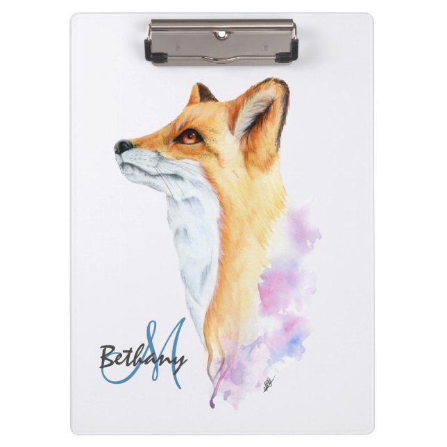 Red Fox Watercolor Personalised Clipboard (Front)