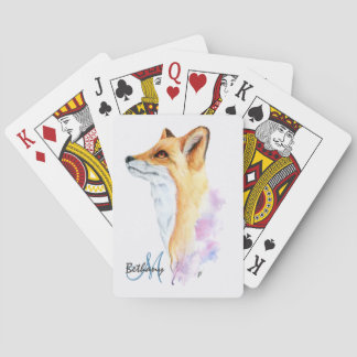 Red Fox Watercolor Personalised Playing Cards
