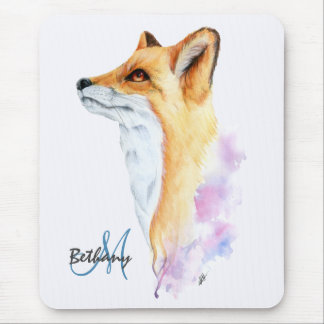 Red Fox Watercolor Personalized Mouse Mat