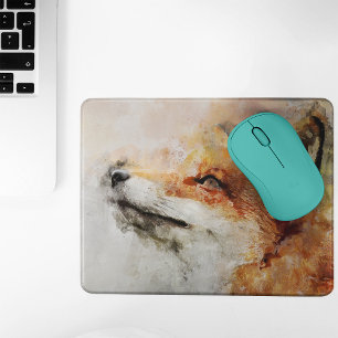Red Fox Watercolor Portrait 01 Mouse Mat