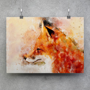 Red Fox Watercolor Portrait 03 Poster
